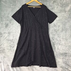 Svaha Dress 3X Black Twirl Celestial Stars Whimsigoth Wrap Organic Cotton Casual